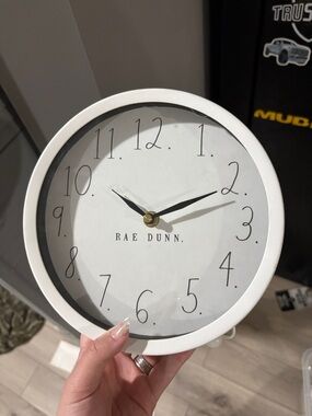 Rae Dunn White and Black Minimalist Round Wall Clock